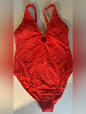 Shade & Shore Bright Orange  Textured One-Piece Swimsuit with Keyhole